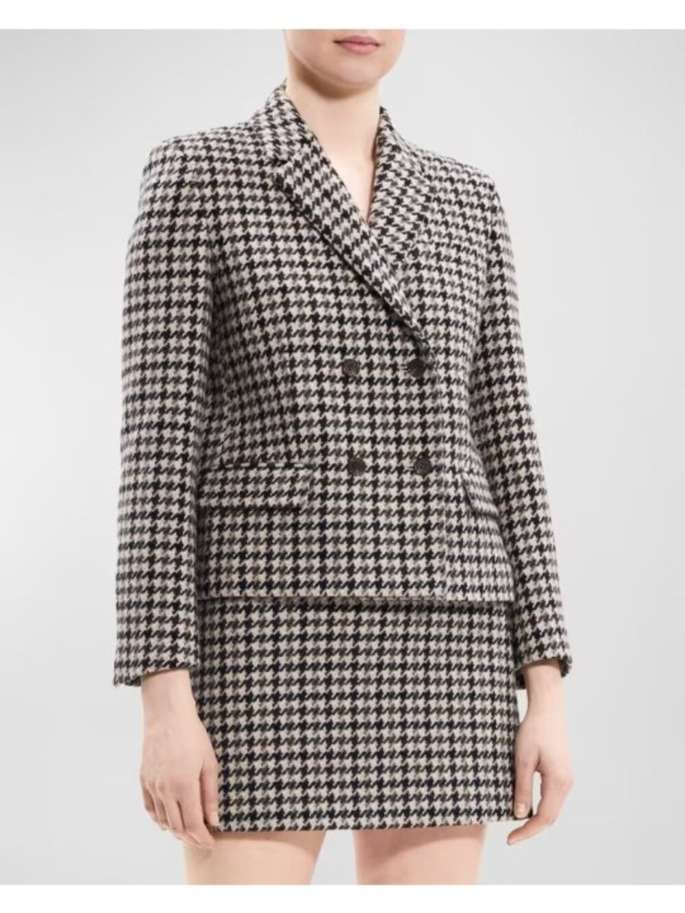 Theory Square Houndstooth Double-Breasted Wool Jacket, Size 0